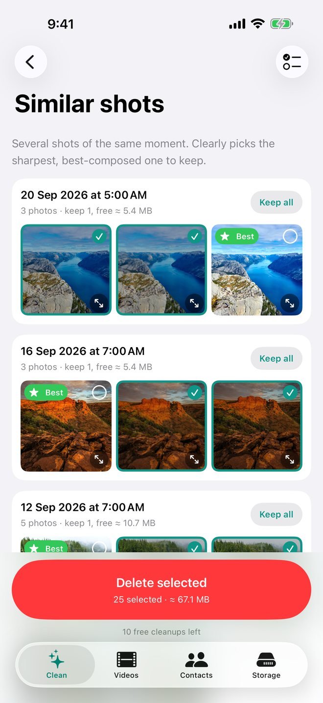 A group of similar photos with the best shot marked